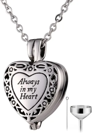 Beydodo Personalized Heart Cremation Urn Necklace for Ashes Always in My Heart Memory Necklace Gift with Funnel Kit