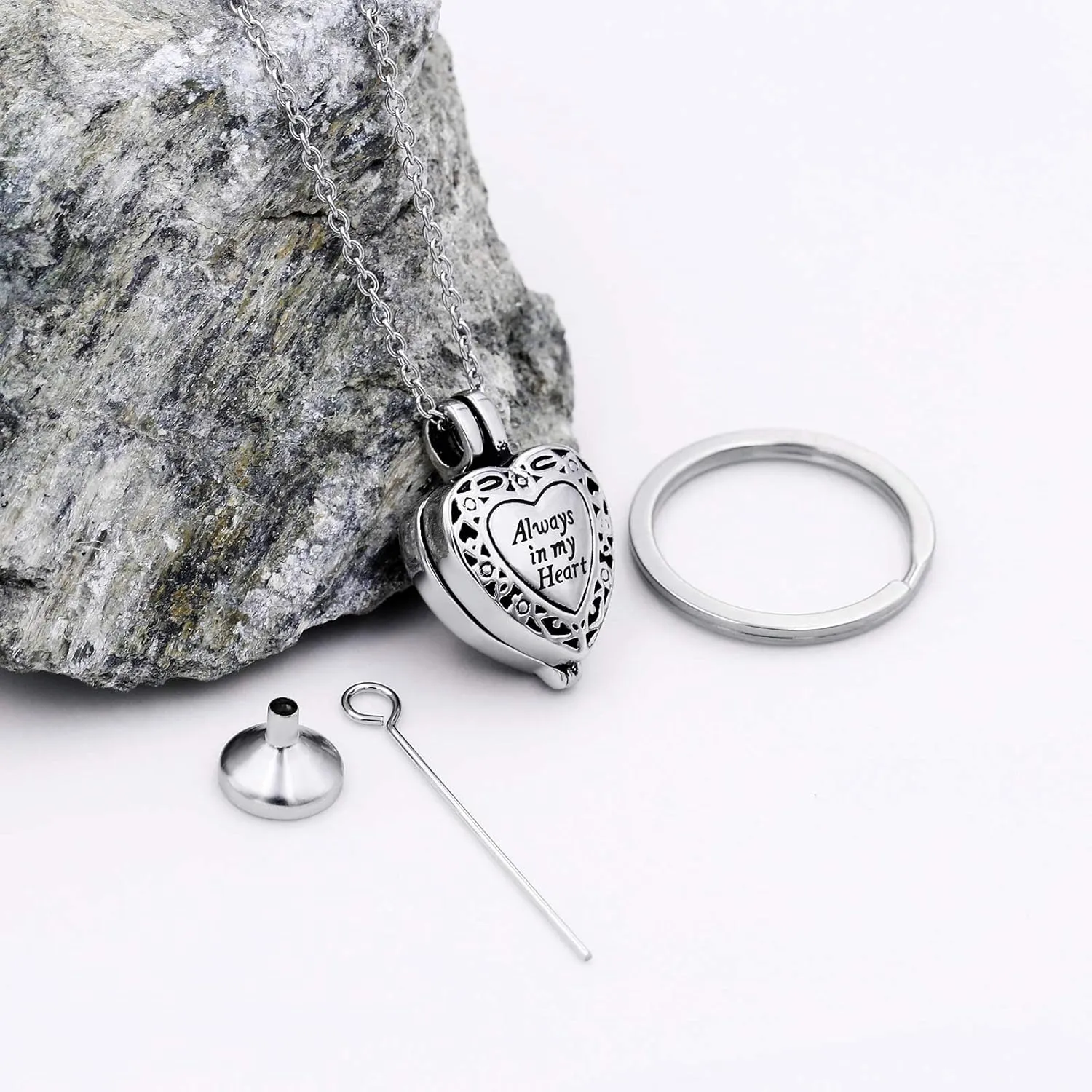 Beydodo Personalized Heart Cremation Urn Necklace for Ashes Always in My Heart Memory Necklace Gift with Funnel Kit