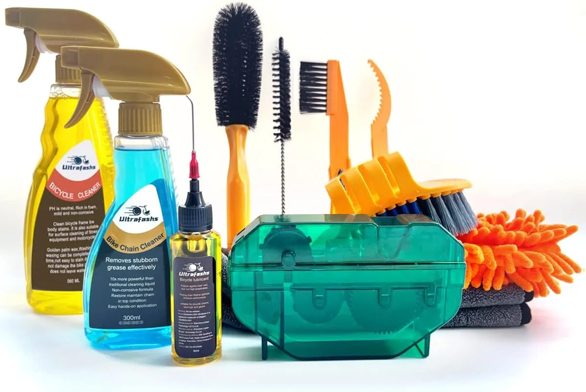 Bike Cleaner kit to Clean/Protect/Lube Bicycle,with Chain Scrubber,Cleaning Brush Tool,Bike Cleaner(19oz),Degreaser(10or19oz),Wet Lubricant(2oz)