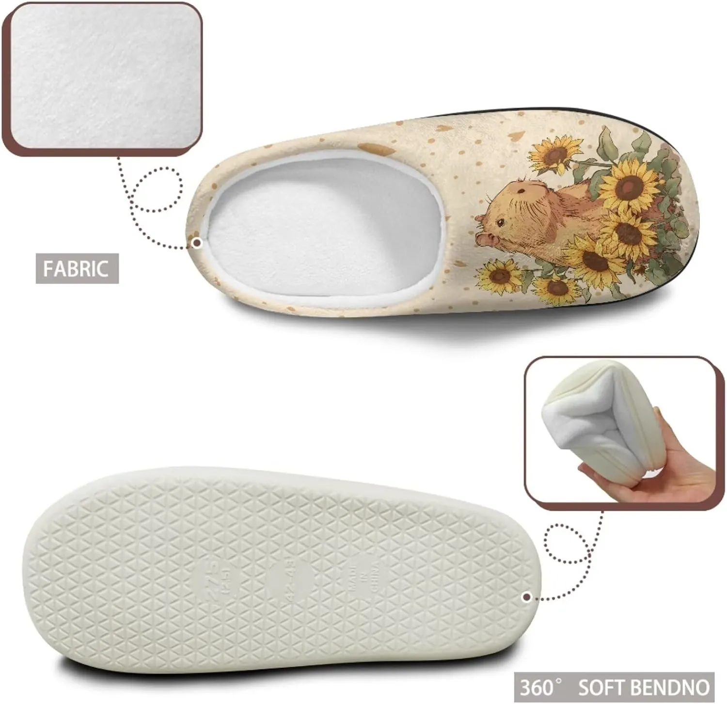Binienty Womens Fuzzy House Slippers Indoor Shoes Memory Foam Insoles & Rubber Soles