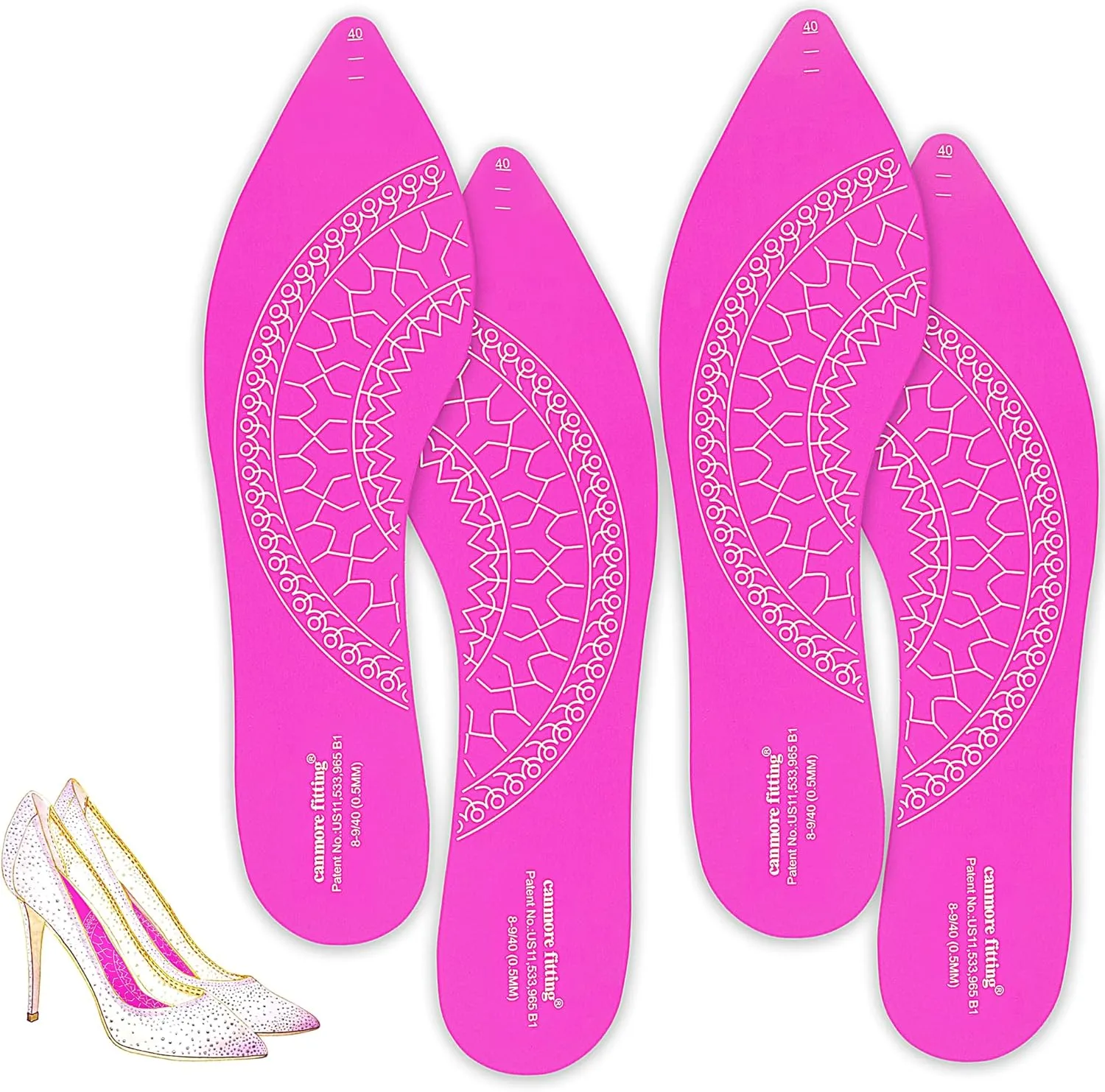 Bionic Fascia Insoles Silicone Self-Adhesive Sticker for High Heel Shoes 0.5MM Keep Comfortable,Non-Slip Anti Odor Resistant,Make Your Shoes More Beautiful(Pink-2Pair/Pack-39)