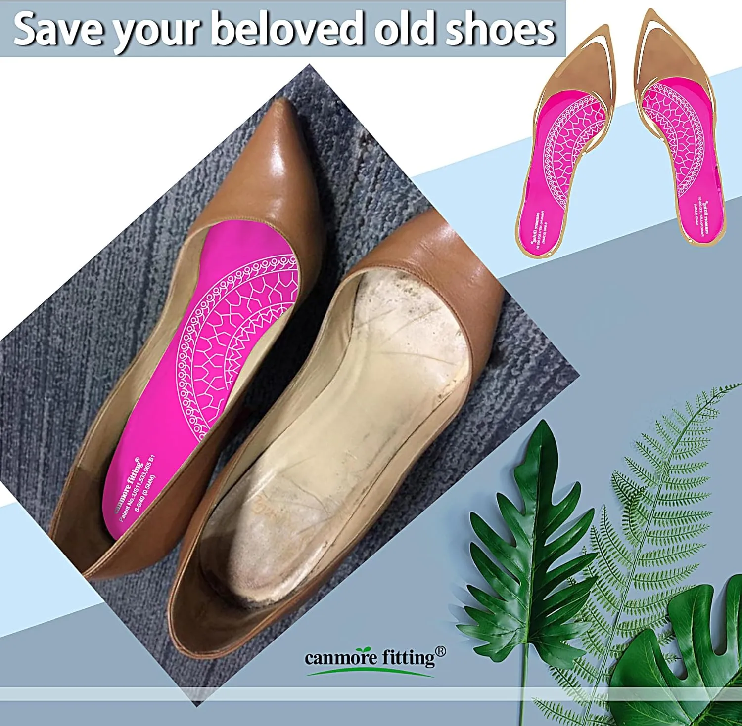 Bionic Fascia Insoles Silicone Self-Adhesive Sticker for High Heel Shoes 0.5MM Keep Comfortable,Non-Slip Anti Odor Resistant,Make Your Shoes More Beautiful(Pink-2Pair/Pack-39)