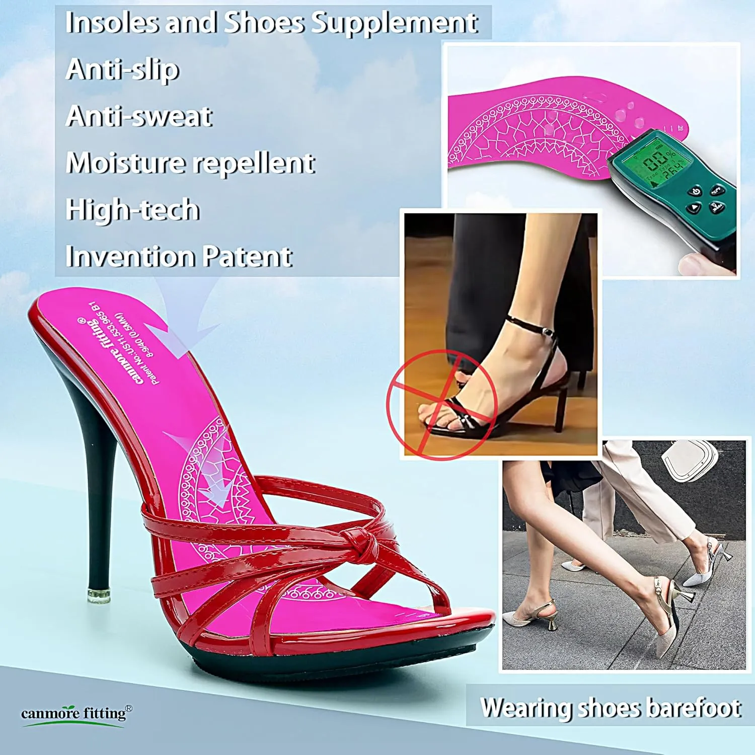 Bionic Fascia Insoles Silicone Self-Adhesive Sticker for High Heel Shoes 0.5MM Keep Comfortable,Non-Slip Anti Odor Resistant,Make Your Shoes More Beautiful(Pink-2Pair/Pack-39)