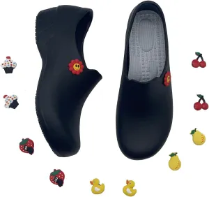 Black Garden Shoes for Women - Professional Oil Water Resistant Nursing Chef Shoes，Non-Slip Safety Working Shoes for Kitchen Garden Hospital