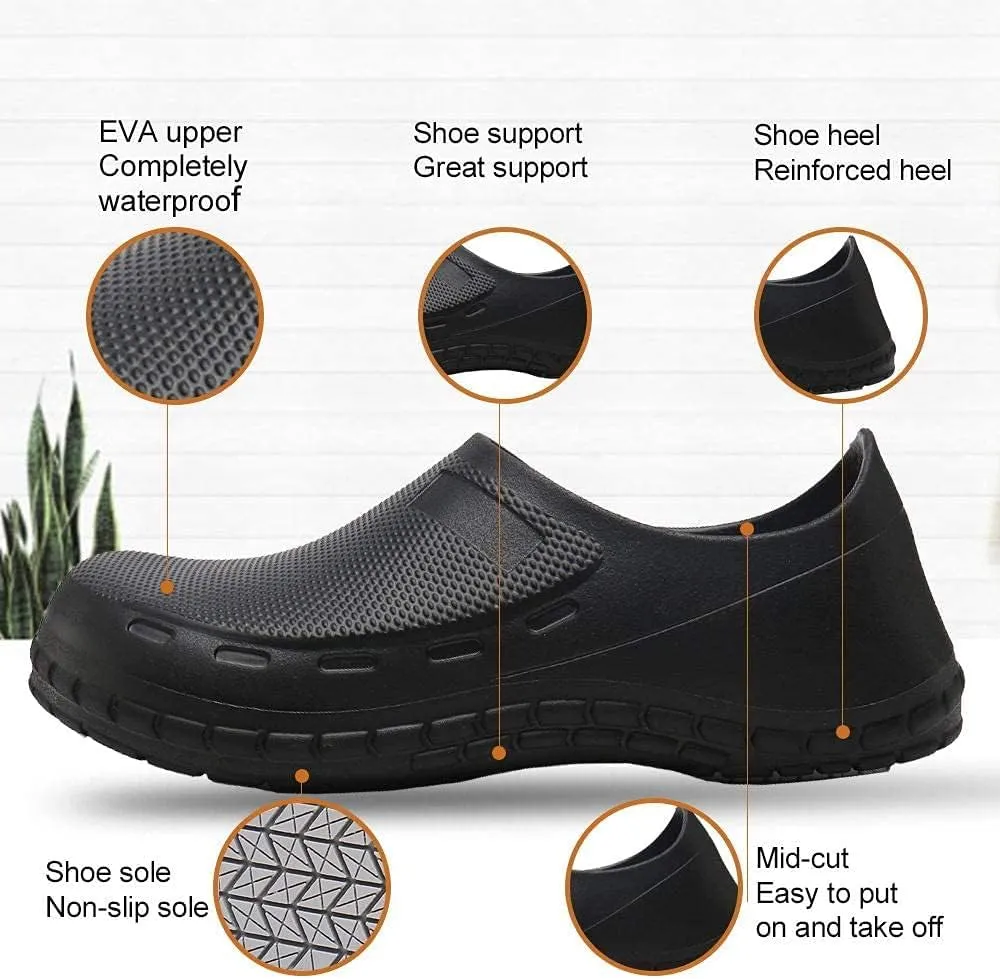 Black Garden Shoes for Women - Professional Oil Water Resistant Nursing Chef Shoes，Non-Slip Safety Working Shoes for Kitchen Garden Hospital