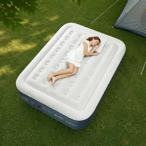 Bonnlo Twin/Queen Air Mattress with Built-in Pump 18" Raised Blow Up Mattress Soft Flocked Top Leakproof Inflatable Bed with Carry Bag for Outdoor & Indoor Use Camping (Gray, Queen (U.S. Standard))