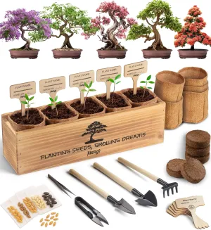 Bonsai Tree Kit – 5X Unique Japanese Bonzai Trees | Complete Indoor Starter Kit for Growing Bonsai Plants with Tools & Planters – Gardening Gifts for Women & Men