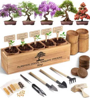 Bonsai Tree Kit – 5X Unique Japanese Bonzai Trees | Complete Indoor Starter Kit for Growing Plants with Bonsai Seeds, Tools & Planters – Gardening Gifts for Women & Men