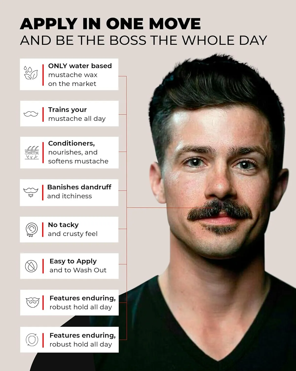 Bossman MUDstache Unscented Mustache Wax for Men & Acetate Folding Comb - Styling and Grooming Combo