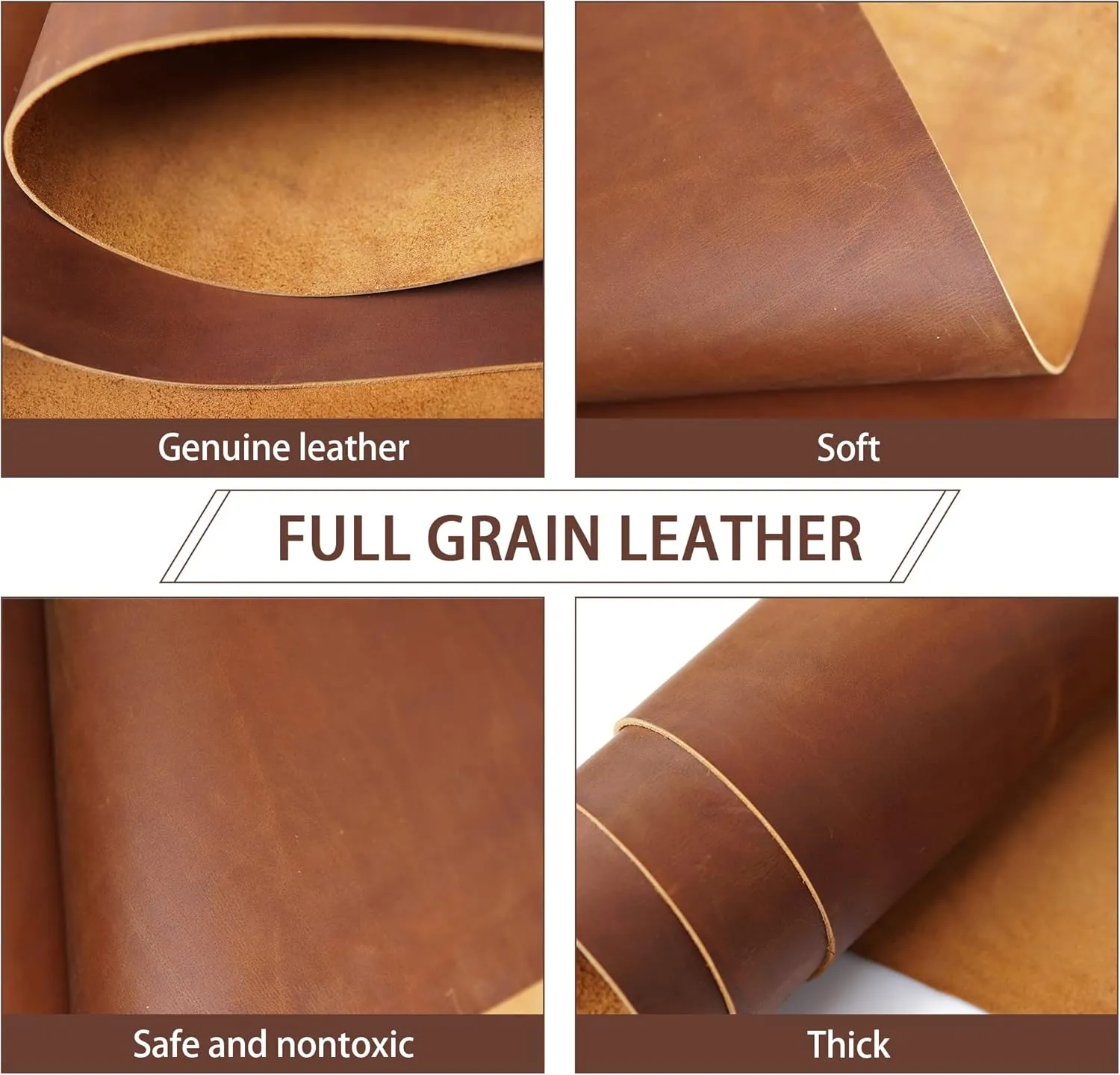 Bourbon Brown Tooling Leather Sheets for Crafts 2.0mm (4.5-5.0 oz) Thick Full Grain Cowhide Leather Pieces Crafting Leather Square