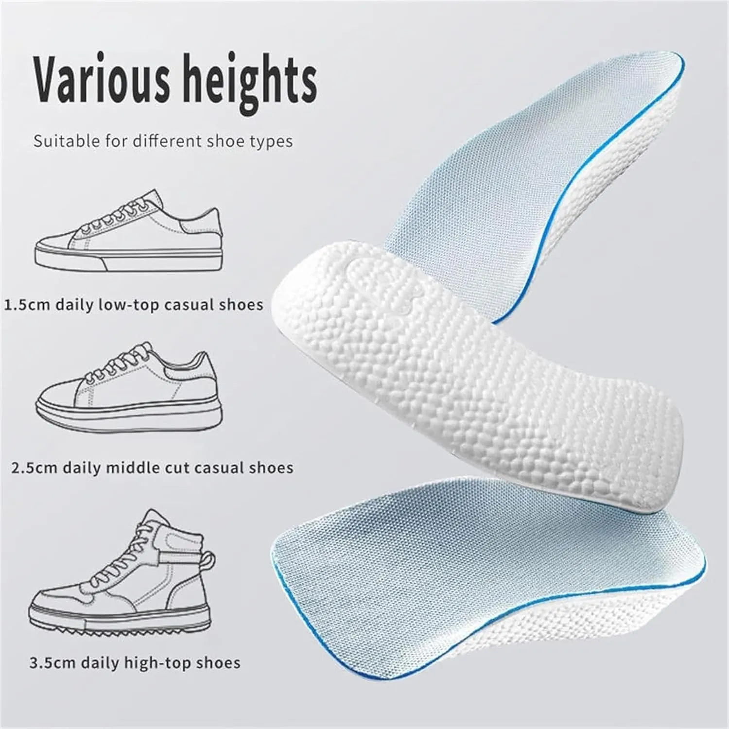 Brandone Insoles Height Increase, 2 Pairs Orthopedic High Pads 1.0, Orthopedic Heel Lift Inserts, Arch Support Insoles for Pain, Height Increase Insoles for Men Women (White,2.5cm)