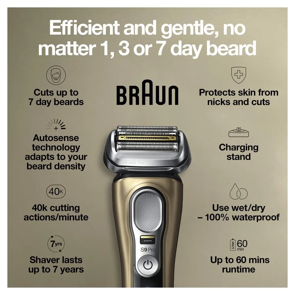Braun Series 9 Pro 9419s Electric Shaver for Men, Wet & Dry Shave, Shaving Kit with 4 1 Head with ProLift Trimmer
