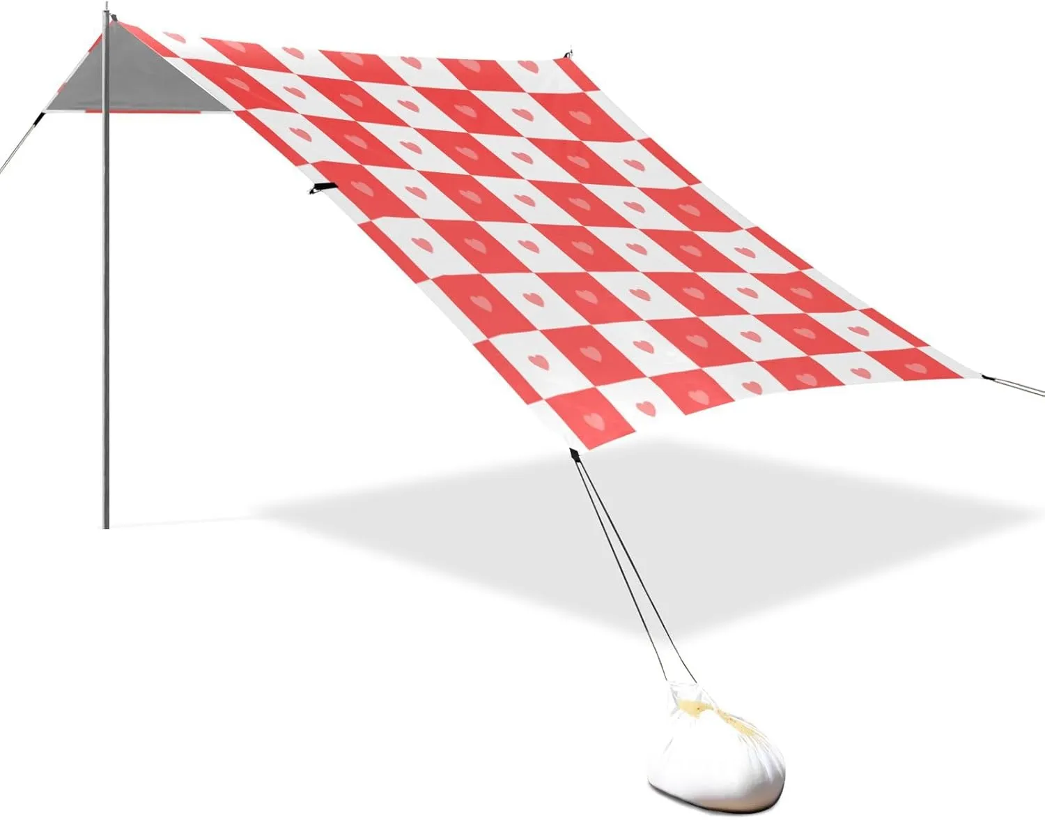 Buffalo Plaid Check Love red Designed UPF50 Beach Tent Easy Setup Large Portable Sun Shelter with Sand Shovel for Camping Trips, Fishing, Backyard Fun or Picnics Parasol Beach