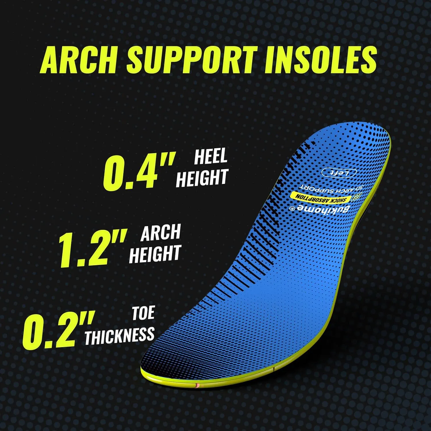 Bukihome Sport Insoles for Men Women - Arch Support Orthotics Inserts - Shock Absorption and Cushioning for Running Walking - Comfortable Insole for Standing All Day - FSA/HSA Eligible (Blue, M)