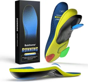 Bukihome Sport Insoles for Men Women - Arch Support Orthotics Inserts - Shock Absorption and Cushioning for Running Walking - Comfortable Insole for Standing All Day - FSA/HSA Eligible (Blue, M)