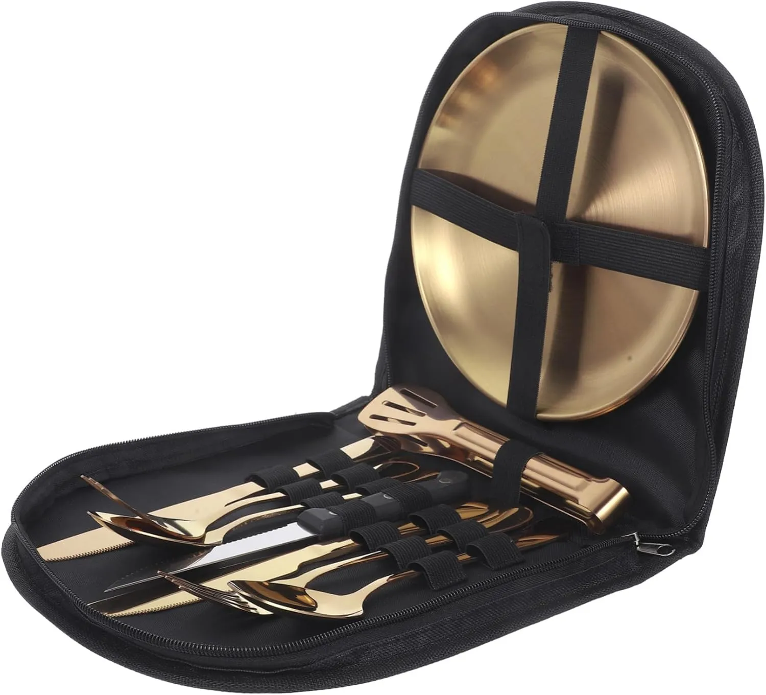 Cabilock 1 Set Stainless Steel Camp Tableware with Elegant Finish Cutlery for Outdoor Dining Includes Storage Bag for Camping Picnics and Bbqs
