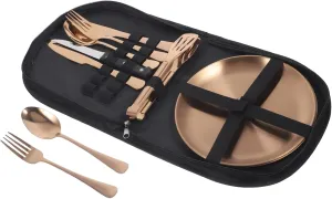 Cabilock Outdoor Tableware Set Stainless Steel Camping Utensils 4-piece Silverware Folding Cutlery for Travel