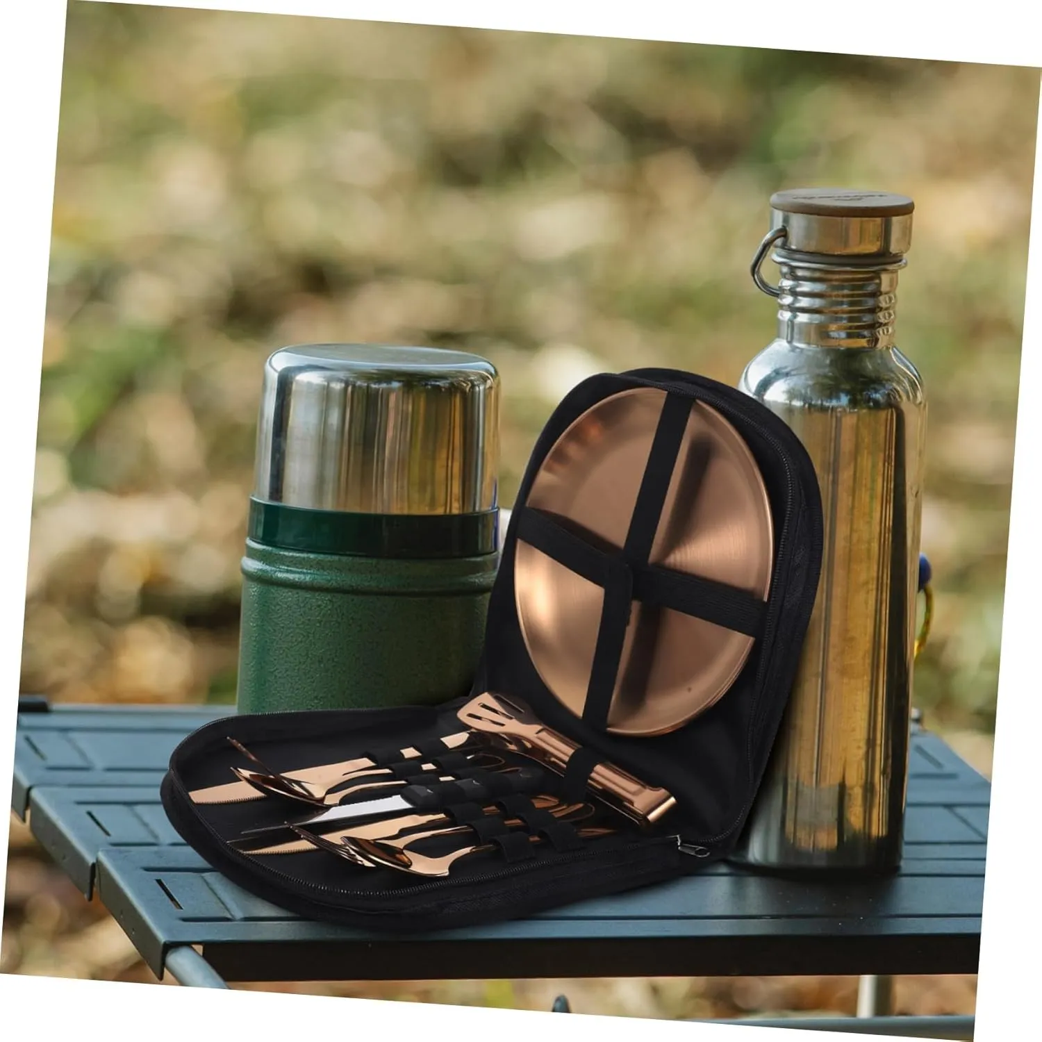 Cabilock Outdoor Tableware Set Stainless Steel Camping Utensils 4-piece Silverware Folding Cutlery for Travel