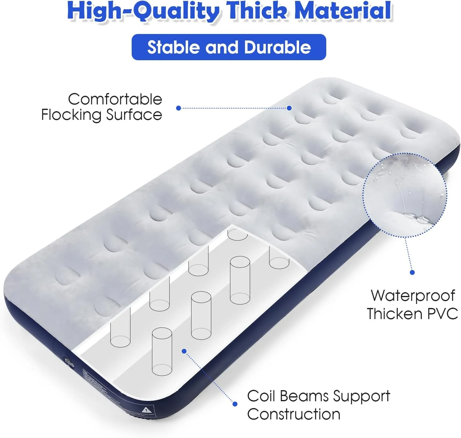 Camping Air Mattress Inflatable Air Bed Flocked Surface Travel Bed Sleeping Pad Air Bed for Outdoor Camping Tent Guest Travelling(2 PCS)