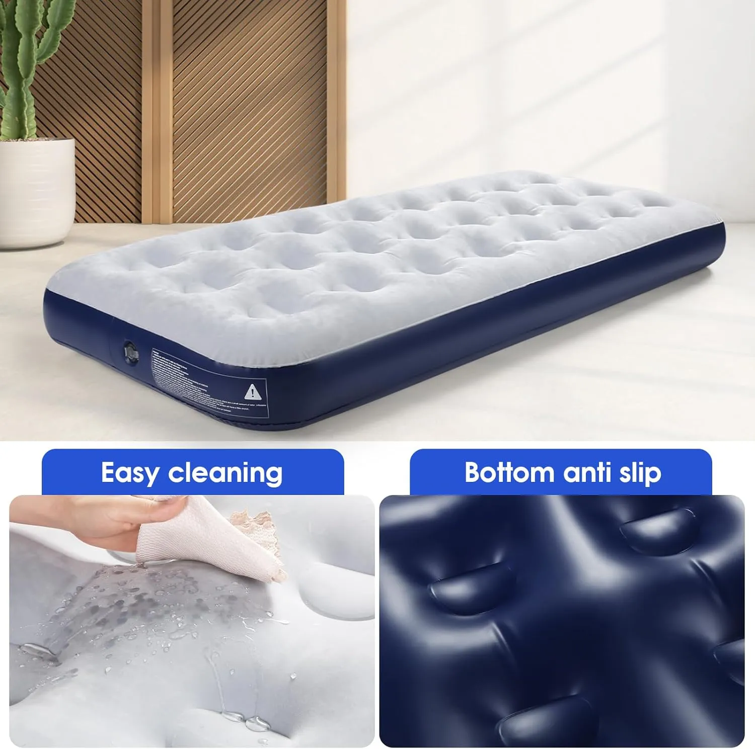 Camping Air Mattress Inflatable Air Bed Flocked Surface Travel Bed Sleeping Pad Air Bed for Outdoor Camping Tent Guest Travelling(2 PCS)