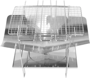 Camping BBQ Grill Stainless Steel Folding Curved Slot Design Dust Catcher Over Fire Outdoor Barbecue Grill for Picnics