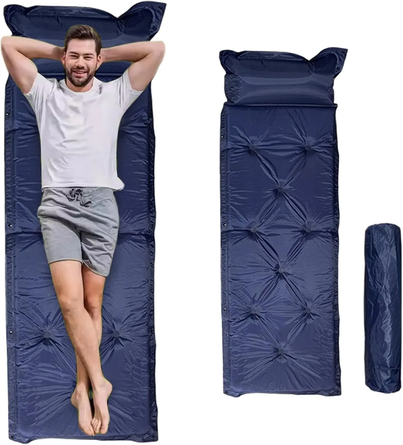 Camping Blow up Mattress, 72x24 inch Portable & Waterproof Camping Mats with Pillow, Comfort Splicable Tent Sleeping Pad for Backpacking, Hiking, Traveling