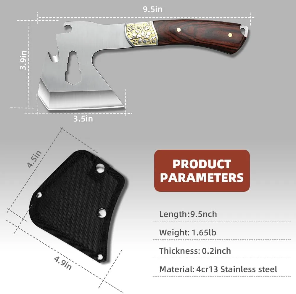 Camping Hatchet Camping Axe Forged High Carbon Steel for Meat Cleaver Axe Outdoor Splitting Wood Great for Axe Throwing, Camping, Survival, Outdoors and Chopping (734F)