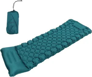 Camping Mattress, Inflatable Camping Sleeping Pads with Curved Pillow Portable Ultralight Sleeping Pad Peacock Blue for Camping Ergonomic Design Waterproof Nylon Camping Mat for Outdoo