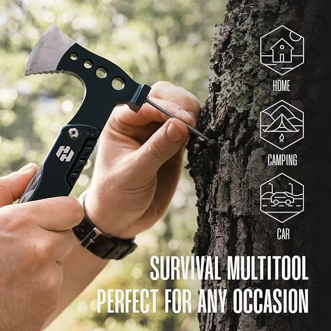 Camping Multitool - Camping Axe - 10 In 1 Stainless Steel Pocket Hatchet Multi tool With Durable Sheath For Outdoor, Survival Gear - Safety Locking Camping Accessories With Wrench by Hayvenhurst