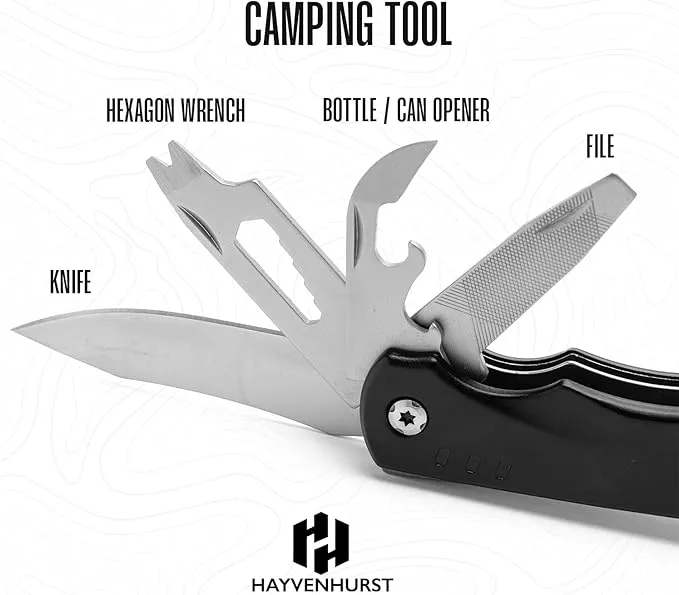 Camping Multitool - Camping Axe - 10 In 1 Stainless Steel Pocket Hatchet Multi tool With Durable Sheath For Outdoor, Survival Gear - Safety Locking Camping Accessories With Wrench by Hayvenhurst