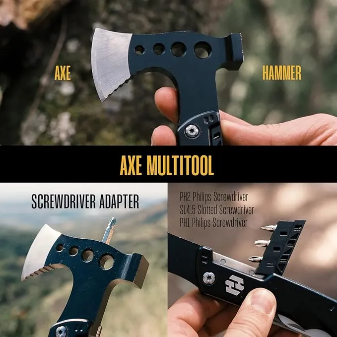 Camping Multitool - Camping Axe - 10 In 1 Stainless Steel Pocket Hatchet Multi tool With Durable Sheath For Outdoor, Survival Gear - Safety Locking Camping Accessories With Wrench by Hayvenhurst