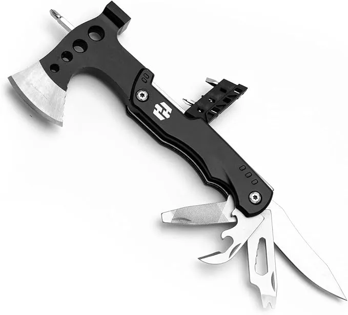 Camping Multitool - Camping Axe - 10 In 1 Stainless Steel Pocket Hatchet Multi tool With Durable Sheath For Outdoor, Survival Gear - Safety Locking Camping Accessories With Wrench by Hayvenhurst