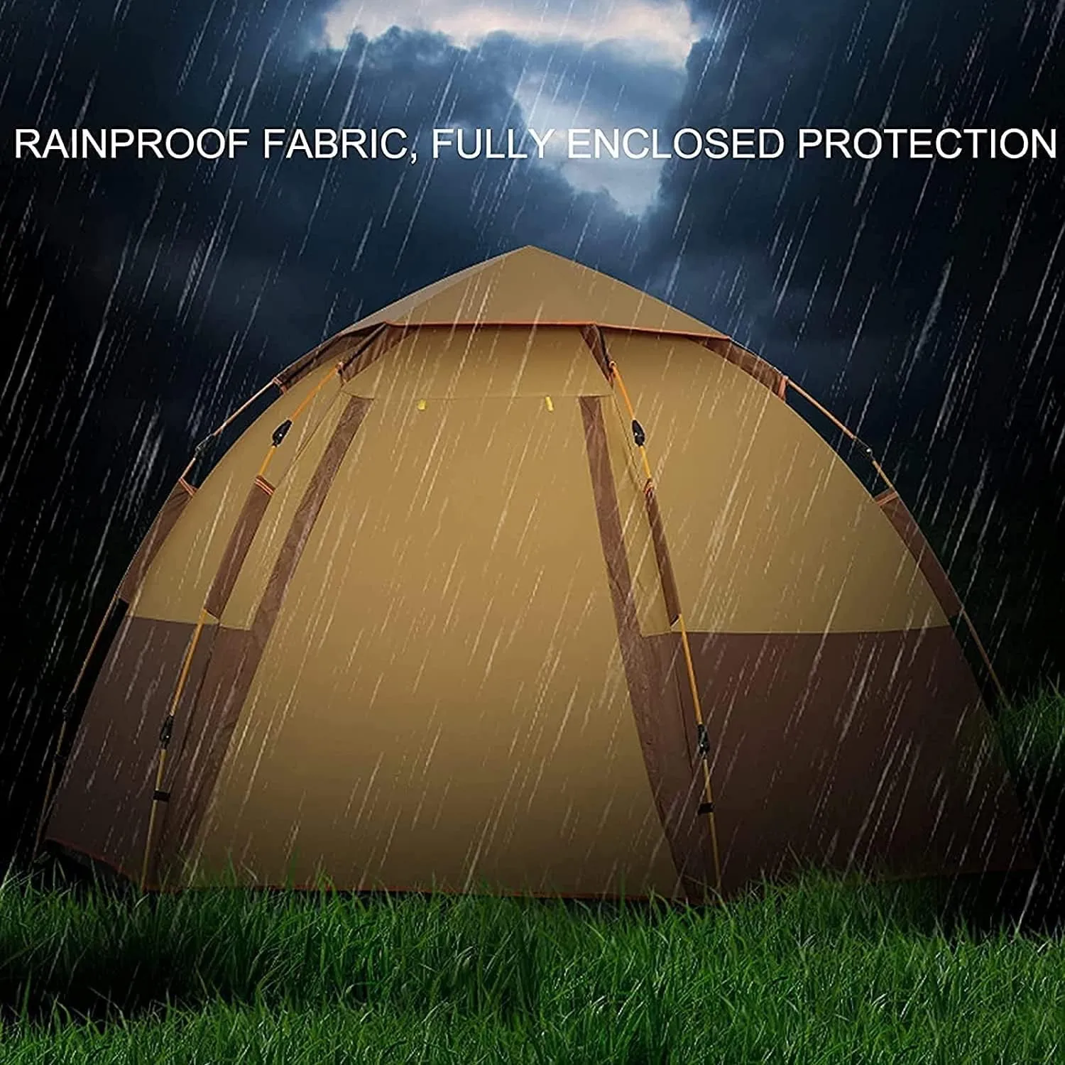 Camping Tent 3-4 Person Instant Tent Portable Cabin Tent with Rainfly for Family Camping Traveling Hiking Picnicing Easy Set Up (Orange)