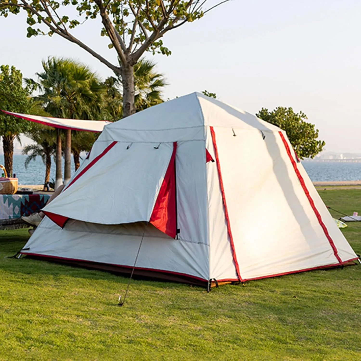 Camping Tent | 6 Person Cabin Tent with Instant Setup, Pop Up Tent, Outdoor Camping Canvas Tent Family Camping Use, Easy to Assemble,Tents