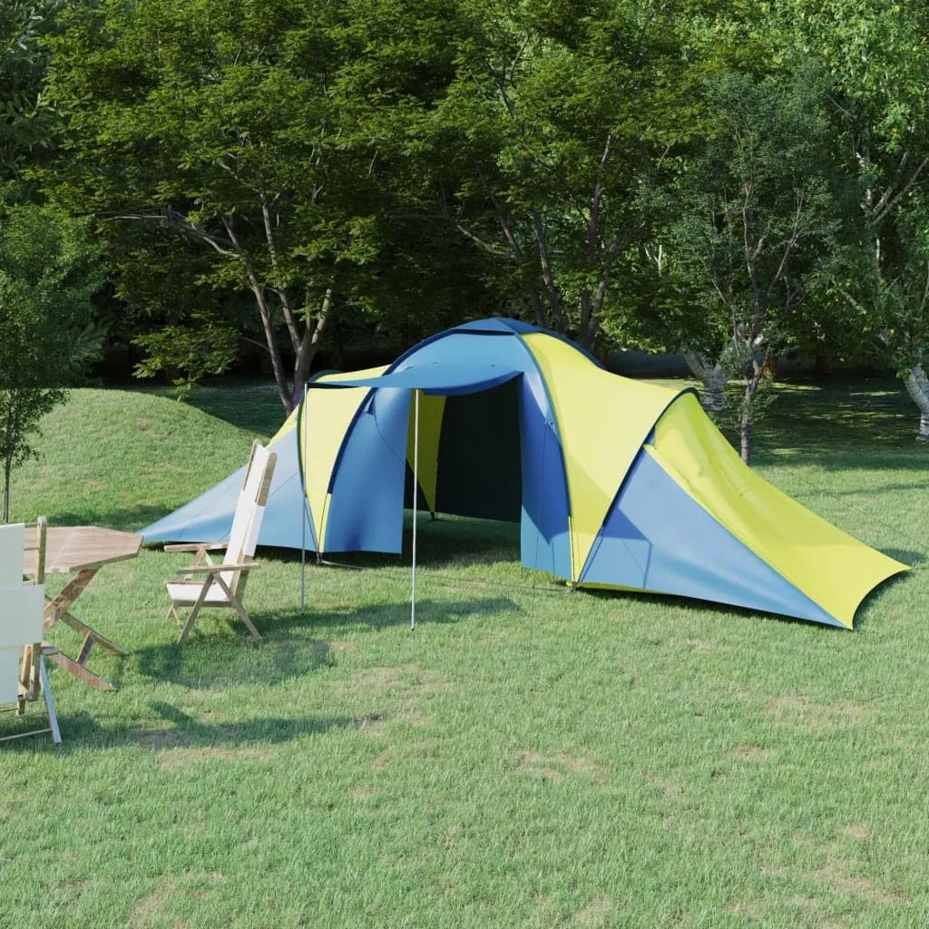 Camping Tent for 6 Persons with 2 Compartments, Easy Setup and Ventilation, Blue and Yellow