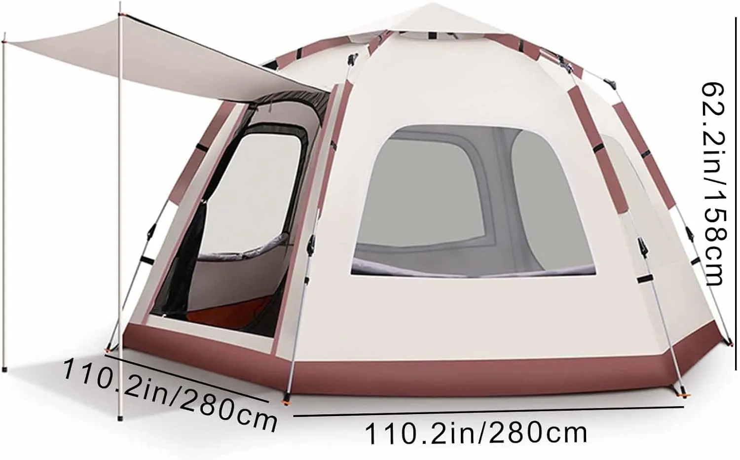 Camping Tent, Portable Automatic Tent Shade, can Accommodate 6 People Hexagonal/quad Camping Tent with porch Automatic Suitable for Family Outdoor Camping ( Size : 110.2x110.2x62.2in/280cmx280cmx158cm