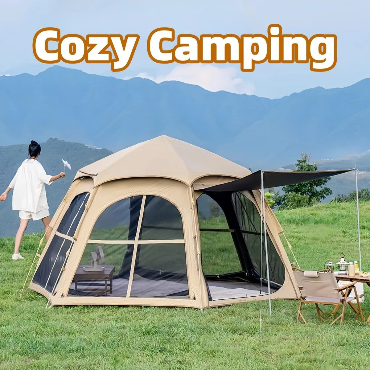 Camping Tent, Quick Setup, with Canopy and Storage Bag, Easy to Carry, Outdoor Tents for Camping, Fishing and Beach