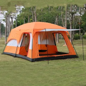 Camping Tent,Outdoor Yurt Tent 5-8 Person Large Family Camping Tents for Festival, Hiking with Living Room and Separate Rooms 4 Season Tents Big Famil Hopeful, 430*305*210cm, Orange