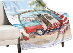 Camping Trailer Beach Holiday Christmas Print Blanket Rustic Funny Cute Cartoon Drawing Travel Trailer Camper Throw Blankets for Bed 40"x50" Soft Cozy Microfiber Throw Blanket for Bed Couch Car