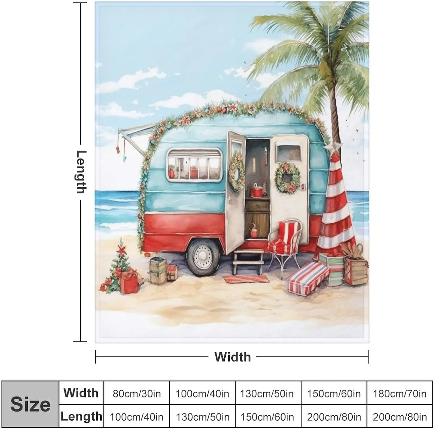 Camping Trailer Beach Holiday Christmas Print Blanket Rustic Funny Cute Cartoon Drawing Travel Trailer Camper Throw Blankets for Bed 40"x50" Soft Cozy Microfiber Throw Blanket for Bed Couch Car