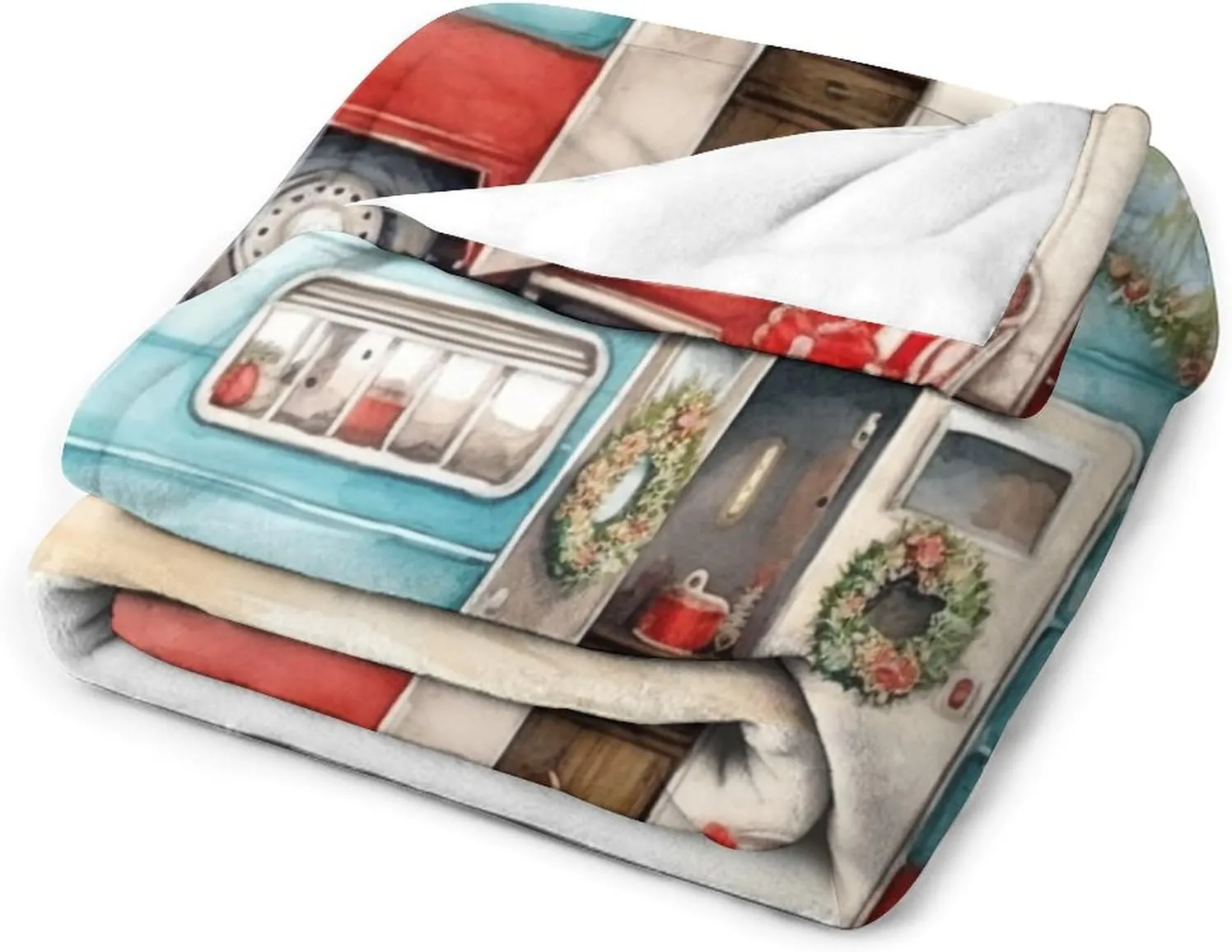 Camping Trailer Beach Holiday Christmas Print Blanket Rustic Funny Cute Cartoon Drawing Travel Trailer Camper Throw Blankets for Bed 40"x50" Soft Cozy Microfiber Throw Blanket for Bed Couch Car