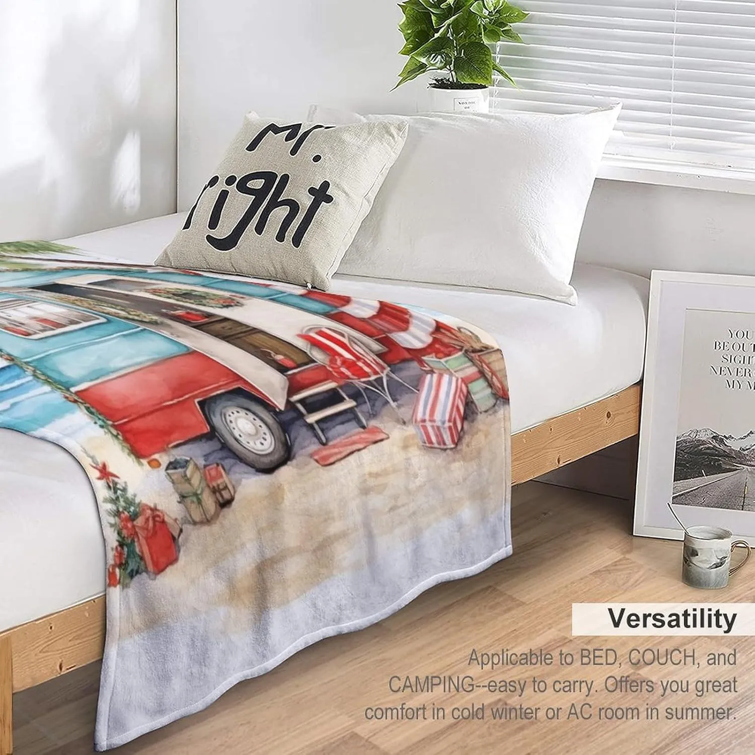 Camping Trailer Beach Holiday Christmas Print Blanket Rustic Funny Cute Cartoon Drawing Travel Trailer Camper Throw Blankets for Bed 40"x50" Soft Cozy Microfiber Throw Blanket for Bed Couch Car