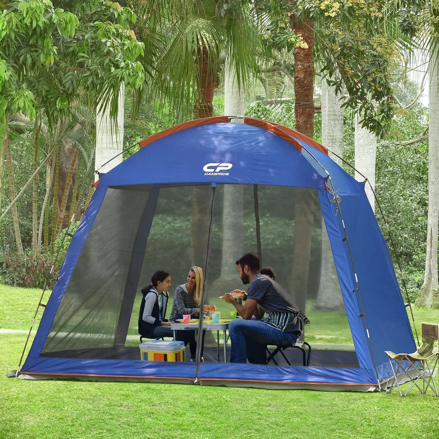 CAMPROS CP Screen House Room with 1 Side Wind/Sun Panel Canopy Tent Camping Tent Screen Shelter Gazebos for Patios Outdoor Camping Activities, 10'X10'X86in(H) - Blue