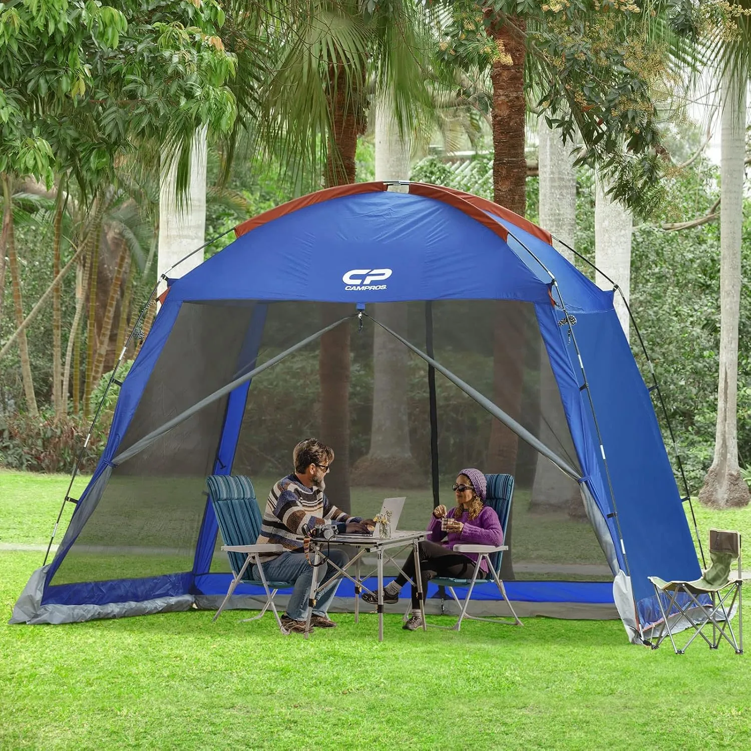CAMPROS CP Screen House Room with 1 Side Wind/Sun Panel Canopy Tent Camping Tent Screen Shelter Gazebos for Patios Outdoor Camping Activities, 10'X10'X86in(H) - Blue