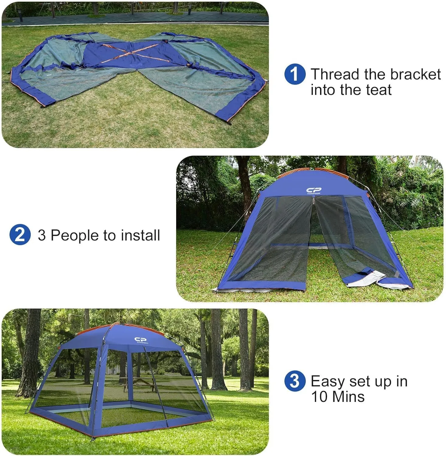 CAMPROS CP Screen House Room with 1 Side Wind/Sun Panel Canopy Tent Camping Tent Screen Shelter Gazebos for Patios Outdoor Camping Activities, 10'X10'X86in(H) - Blue