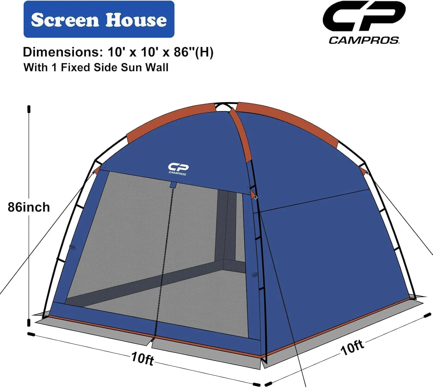 CAMPROS CP Screen House Room with 1 Side Wind/Sun Panel Canopy Tent Camping Tent Screen Shelter Gazebos for Patios Outdoor Camping Activities, 10'X10'X86in(H) - Blue