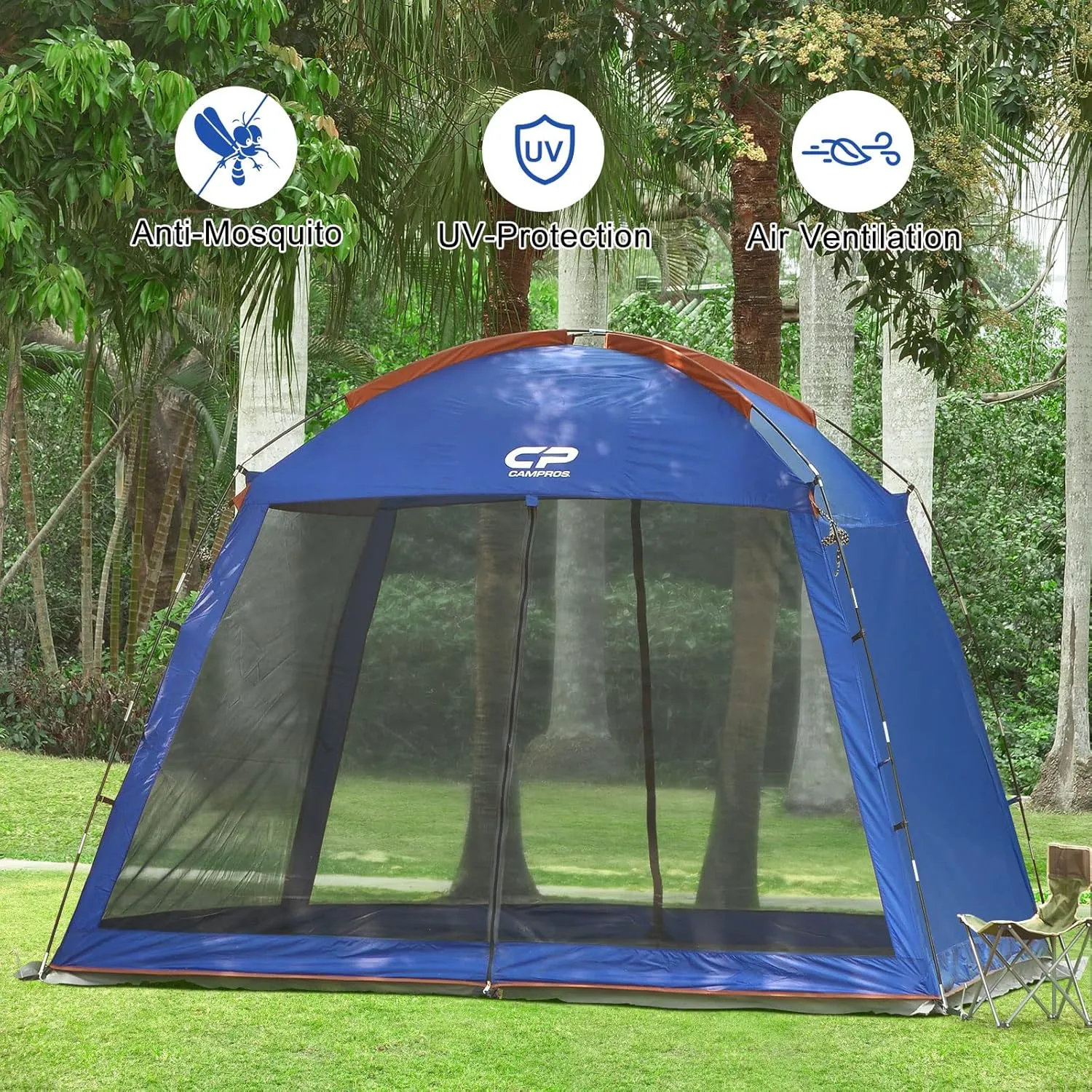 CAMPROS CP Screen House Room with 1 Side Wind/Sun Panel Canopy Tent Camping Tent Screen Shelter Gazebos for Patios Outdoor Camping Activities, 10'X10'X86in(H) - Blue