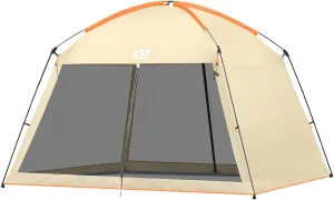CAMPROS CP Screen House Room with 1 Side Wind/Sun Panel Canopy Tent Camping Tent Screen Shelter Gazebos for Patios Outdoor Camping Activities, 12'X12'X92in(H) - Beige