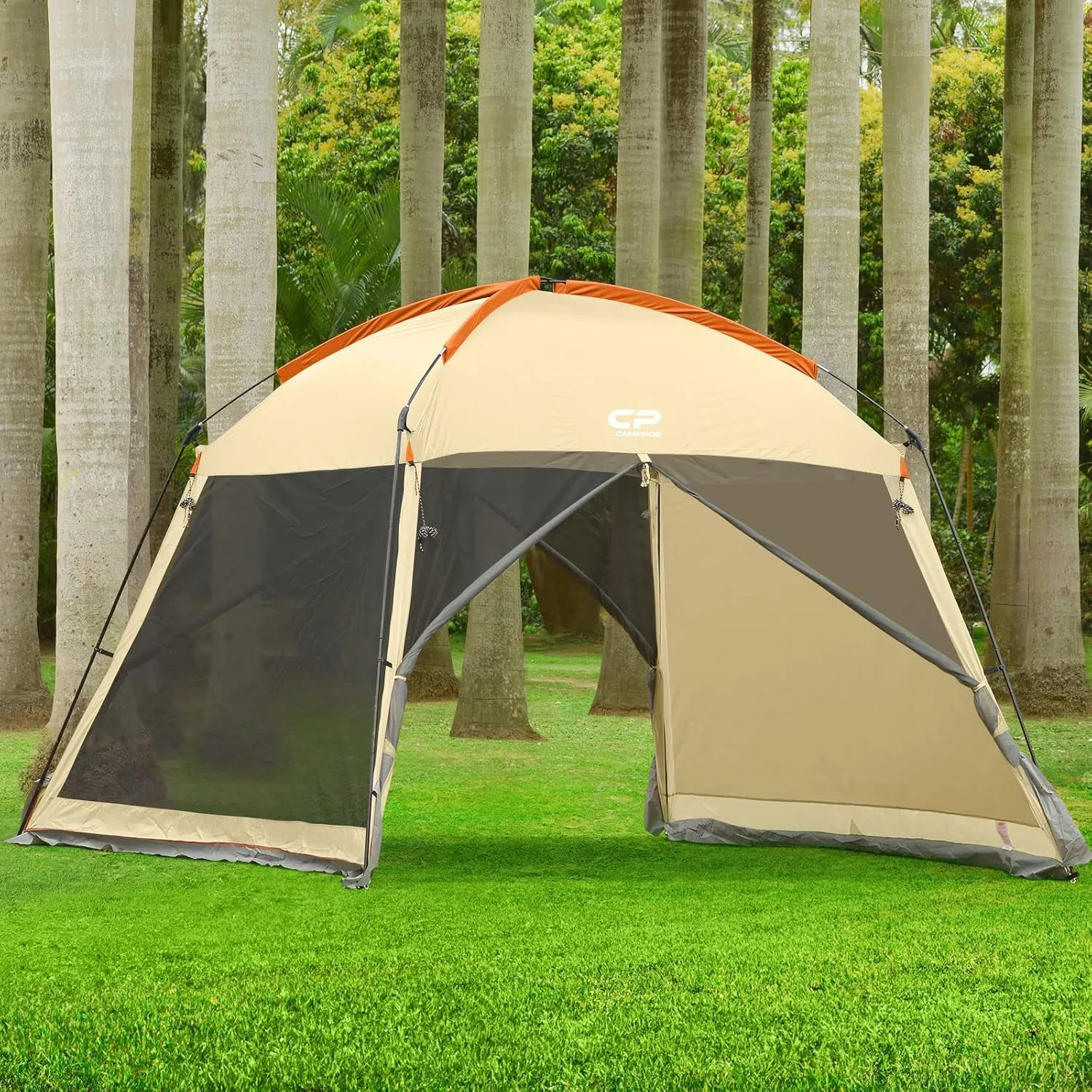 CAMPROS CP Screen House Room with 1 Side Wind/Sun Panel Canopy Tent Camping Tent Screen Shelter Gazebos for Patios Outdoor Camping Activities, 12'X12'X92in(H) - Beige