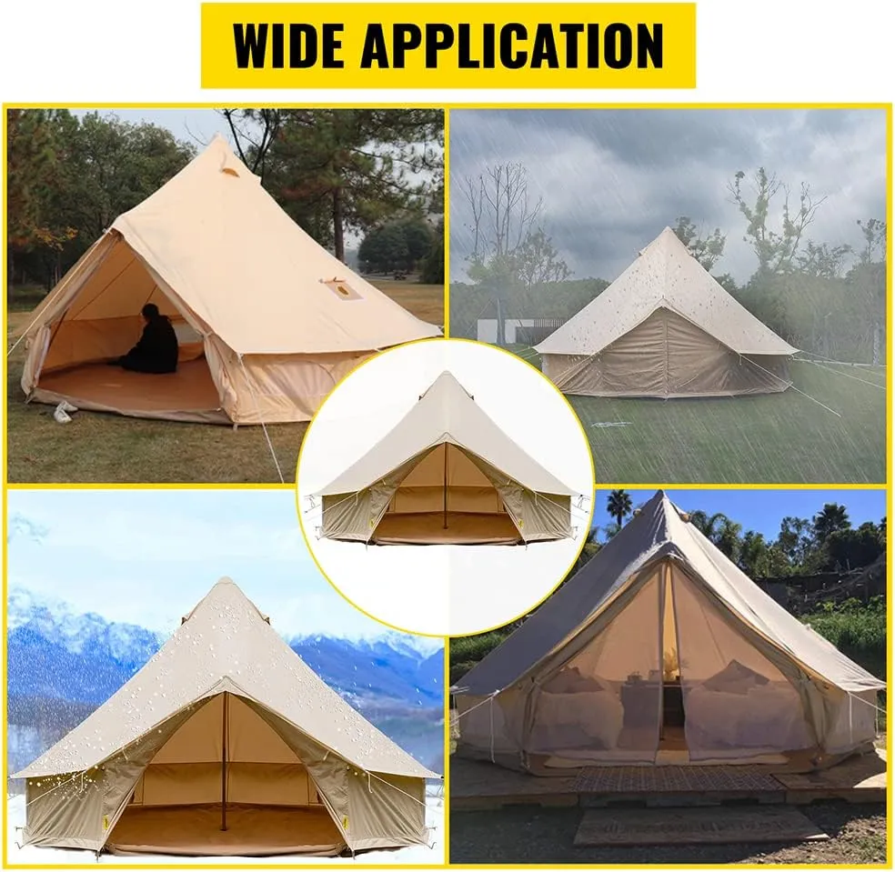 Canvas Bell Tent, Yurt Tent with Stove Jack, Waterproof and Breathable Large Family Tent, Glamping Tent, Detachable Groundsheet for Camping Party, 450x450x280cm